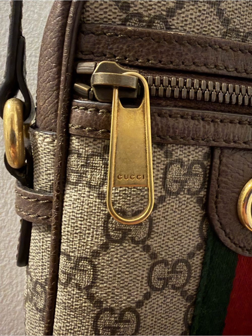 Gucci Brown GG Supreme Web Stripe Crossbody Messenger Bag - Picture 4 of 5